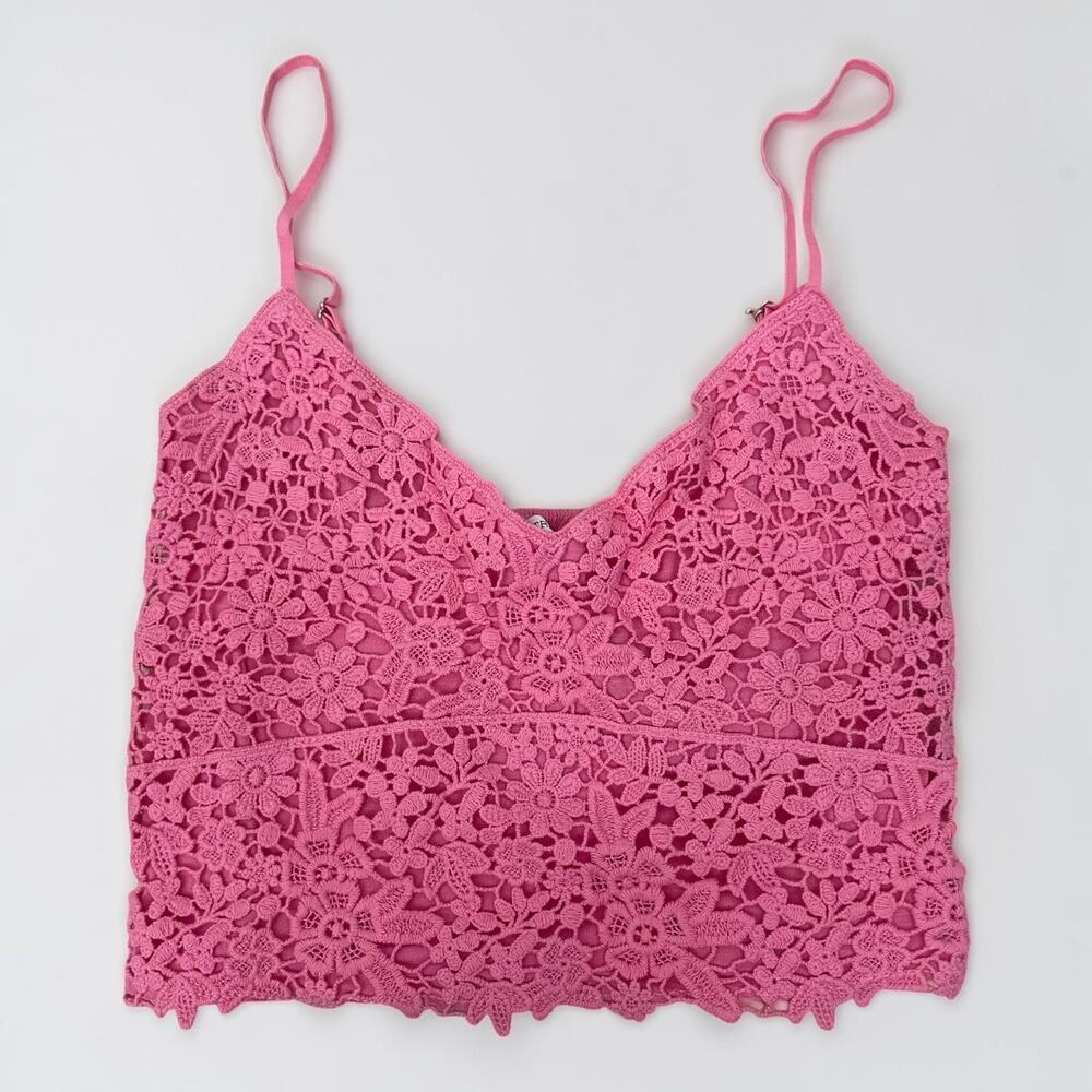 Stradivarius Pink Floral Lace Cropped Tank Top